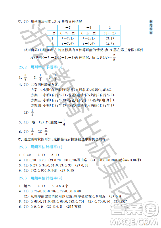 浙江教育出版社2023年秋數(shù)學(xué)作業(yè)本九年級(jí)上冊(cè)數(shù)學(xué)人教版答案