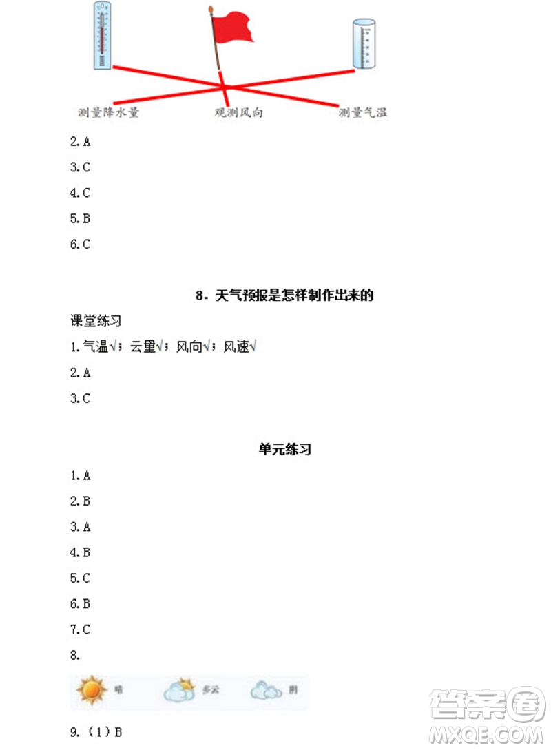 浙江教育出版社2023年秋科學(xué)作業(yè)本三年級(jí)上冊(cè)教科版參考答案