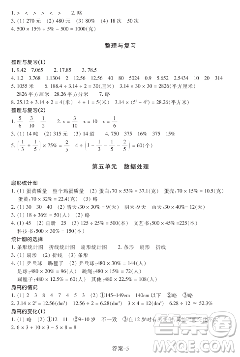 浙江少年兒童出版社2023年秋學(xué)評(píng)手冊(cè)六年級(jí)上冊(cè)數(shù)學(xué)B版答案