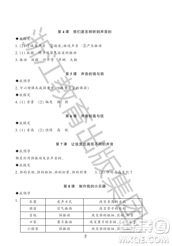 浙江教育出版社2023年秋預(yù)學(xué)與導(dǎo)學(xué)四年級上冊科學(xué)教科版答案