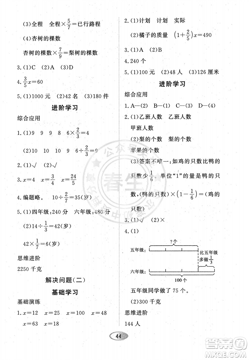 黑龍江教育出版社2023年秋資源與評價六年級數(shù)學(xué)上冊人教版參考答案