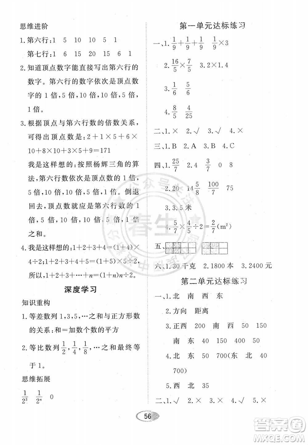 黑龍江教育出版社2023年秋資源與評價六年級數(shù)學(xué)上冊人教版參考答案