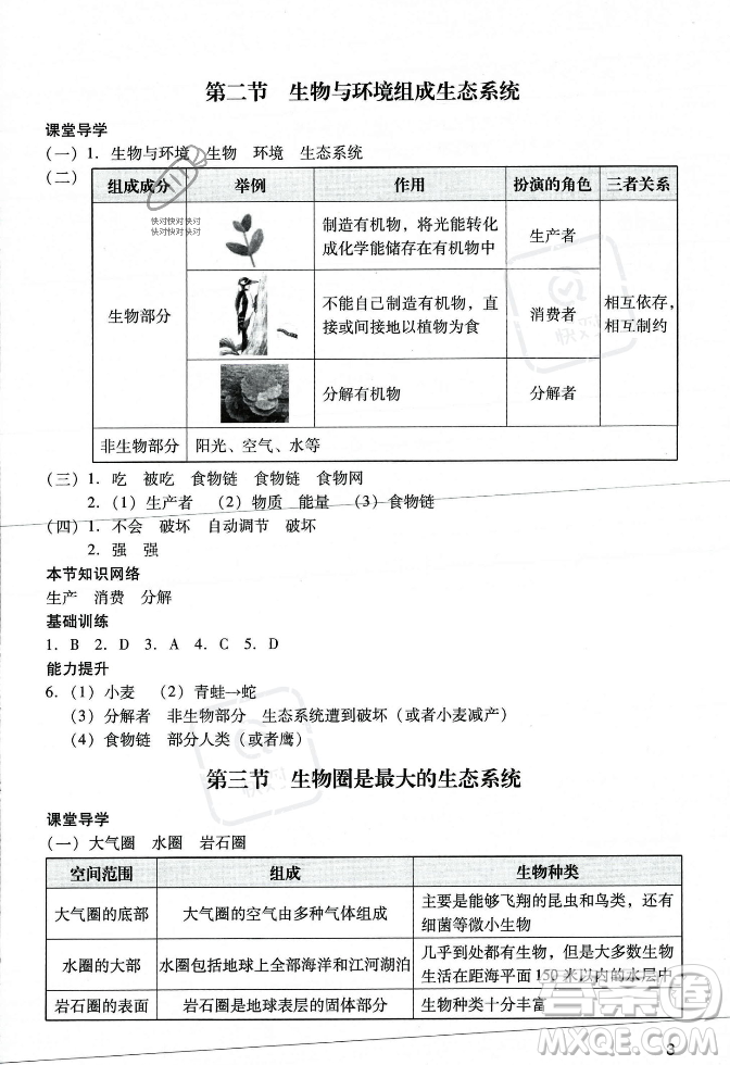 廣州出版社2023年秋陽(yáng)光學(xué)業(yè)評(píng)價(jià)七年級(jí)生物上冊(cè)人教版答案