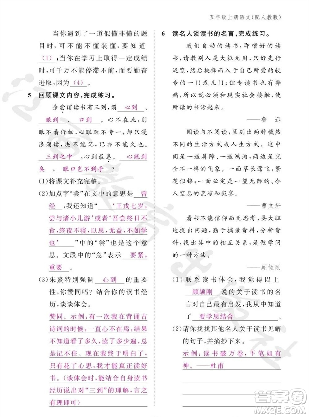 江西教育出版社2023年秋語(yǔ)文作業(yè)本五年級(jí)上冊(cè)人教版參考答案