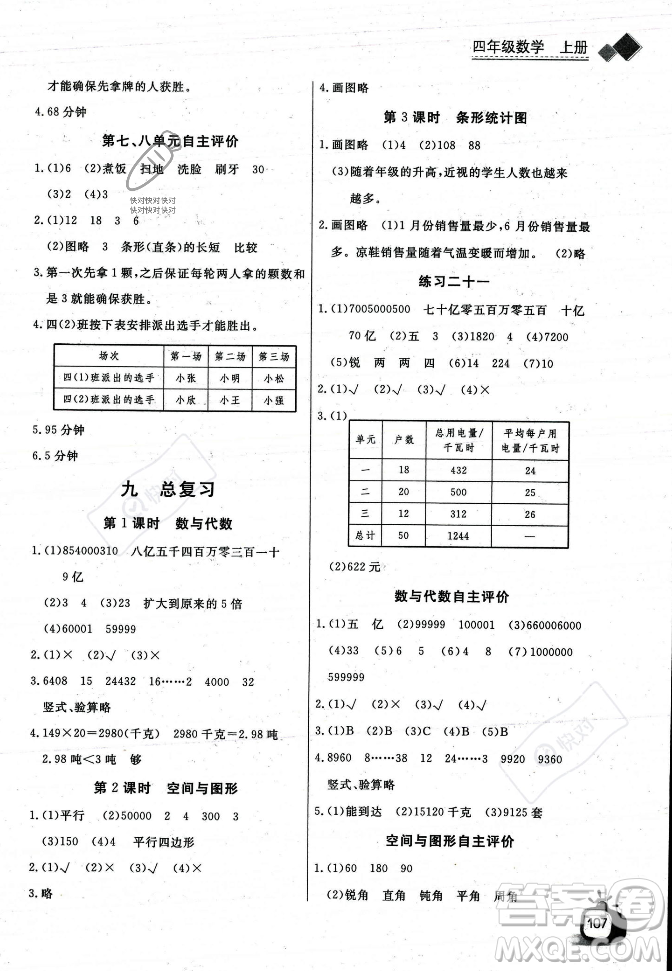 長江少年兒童出版社2023年秋長江全能學(xué)案同步練習(xí)冊四年級(jí)數(shù)學(xué)上冊人教版答案