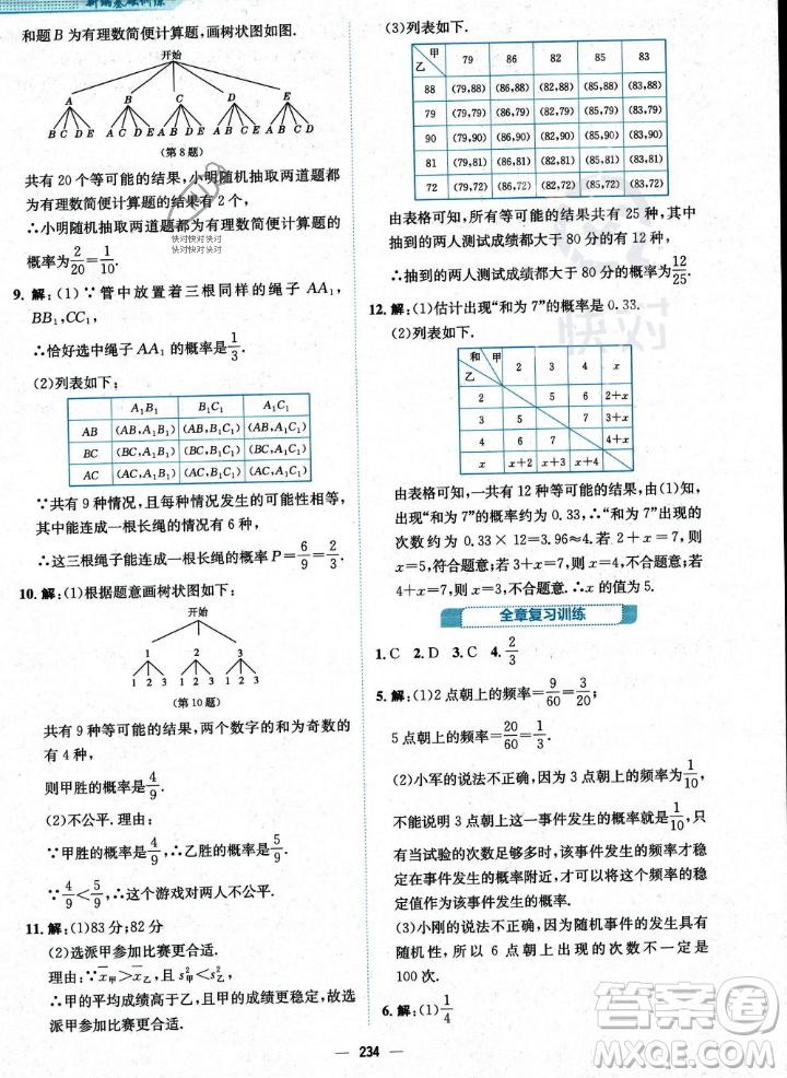 安徽教育出版社2023年秋新編基礎(chǔ)訓(xùn)練九年級(jí)數(shù)學(xué)上冊(cè)人教版答案