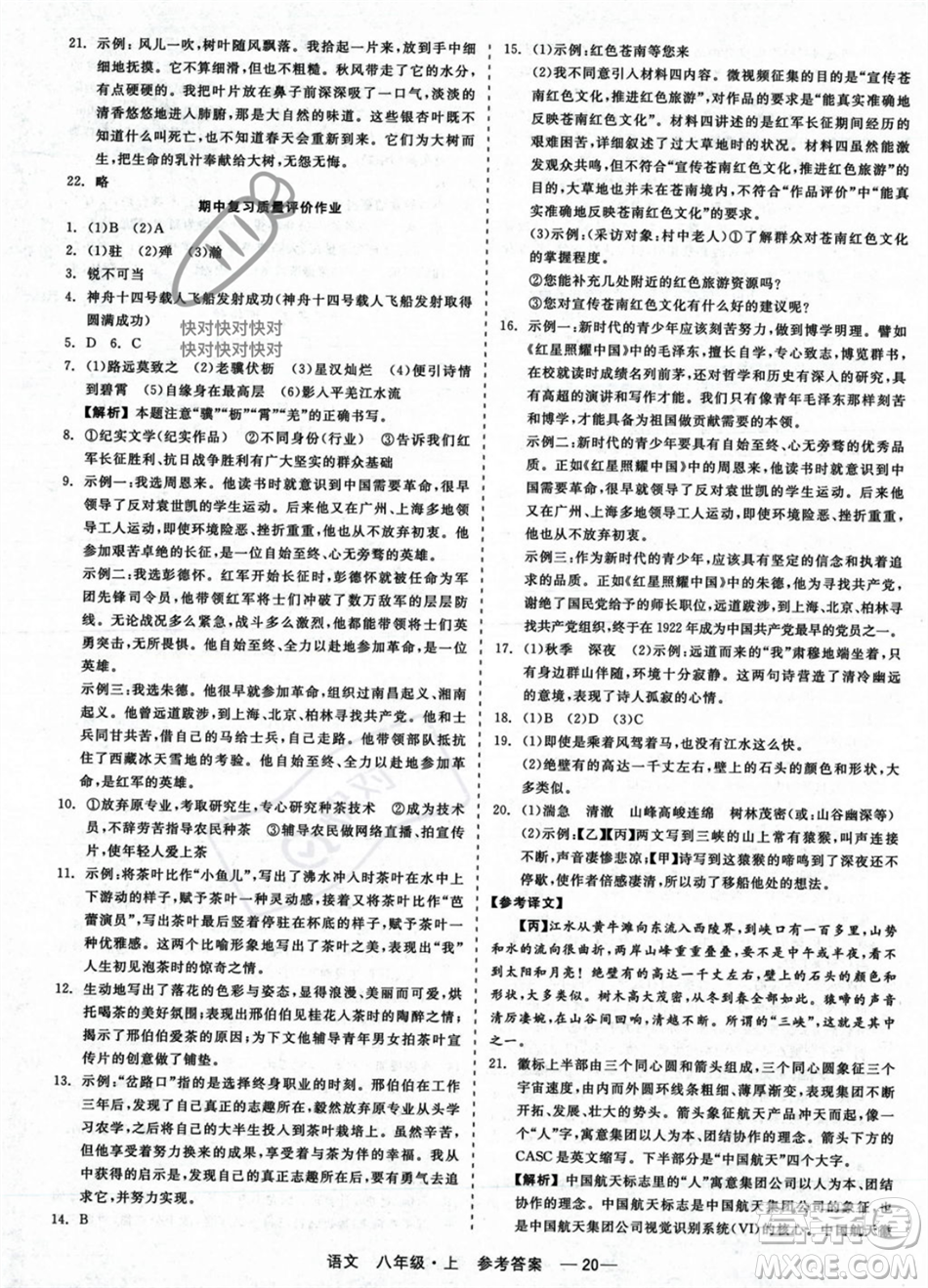 浙江工商大學出版社2023年秋精彩練習就練這一本八年級語文上冊通用版答案