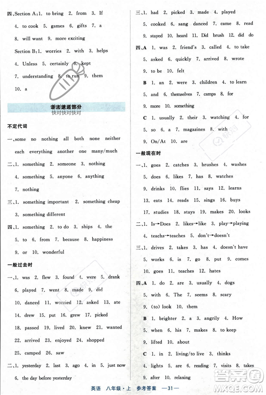 浙江工商大學出版社2023年秋精彩練習就練這一本八年級英語上冊通用版答案