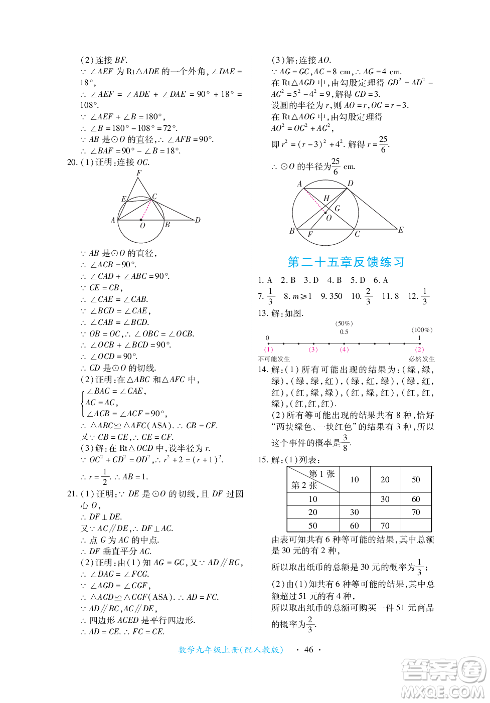 江西人民出版社2023年秋一課一練創(chuàng)新練習九年級數(shù)學上冊人教版答案