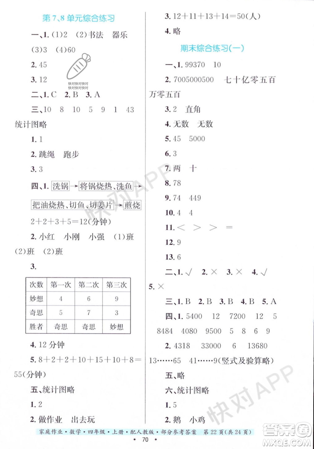 貴州教育出版社2023年秋家庭作業(yè)四年級(jí)數(shù)學(xué)上冊(cè)人教版答案