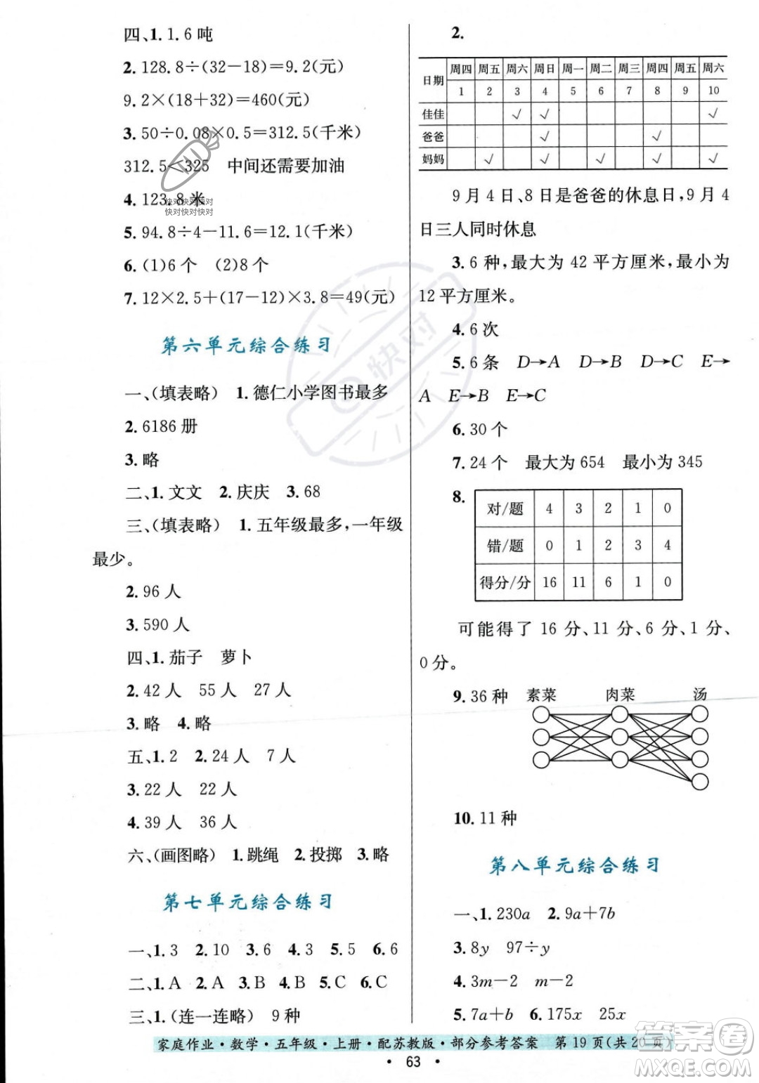 貴州教育出版社2023年秋家庭作業(yè)五年級數(shù)學(xué)上冊蘇教版答案