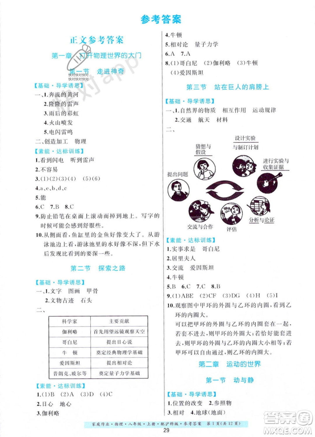 貴州科技出版社2023年秋家庭作業(yè)八年級(jí)物理上冊(cè)滬科版答案