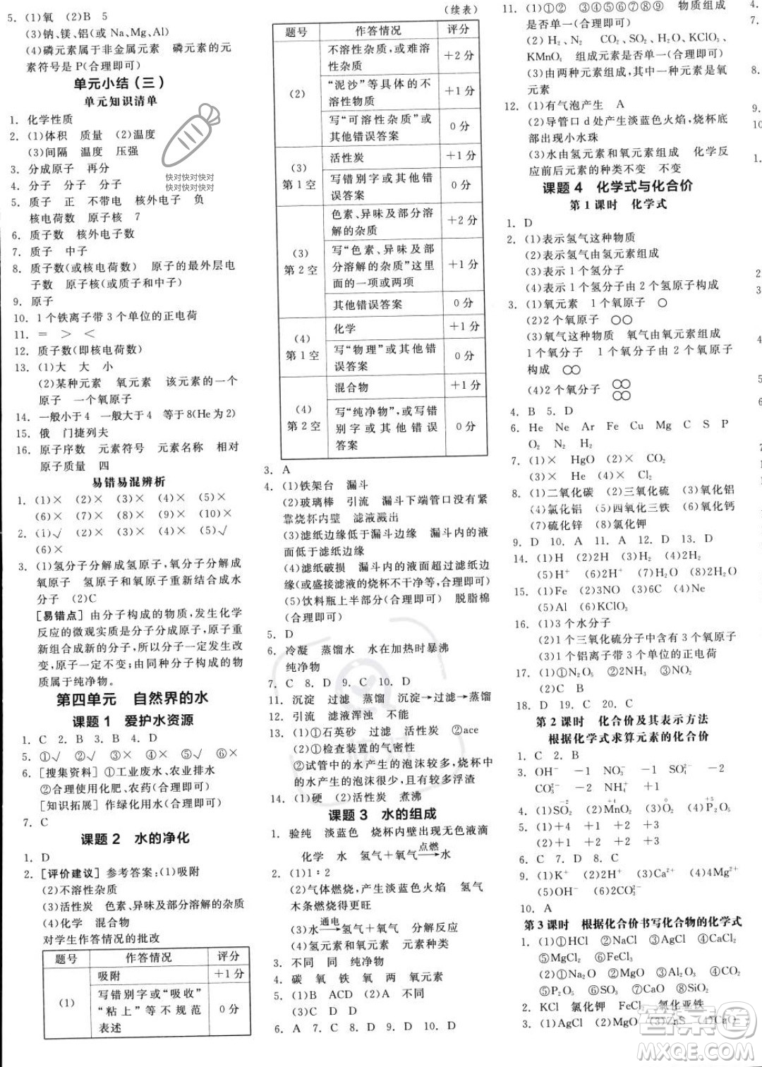 延邊教育出版社2023年秋全品作業(yè)本九年級(jí)化學(xué)上冊(cè)人教版河北專(zhuān)版答案