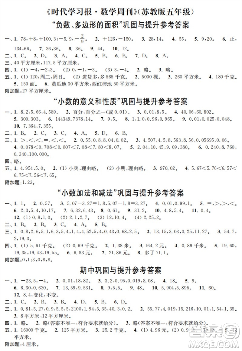 時(shí)代學(xué)習(xí)報(bào)數(shù)學(xué)周刊2023年秋五年級(jí)上冊(cè)鞏固與提升蘇教版參考答案