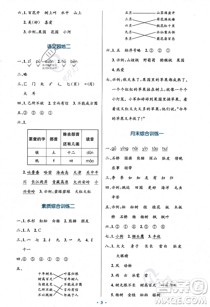 人民教育出版社2023年秋小學(xué)同步測(cè)控優(yōu)化設(shè)計(jì)二年級(jí)語文上冊(cè)人教版答案