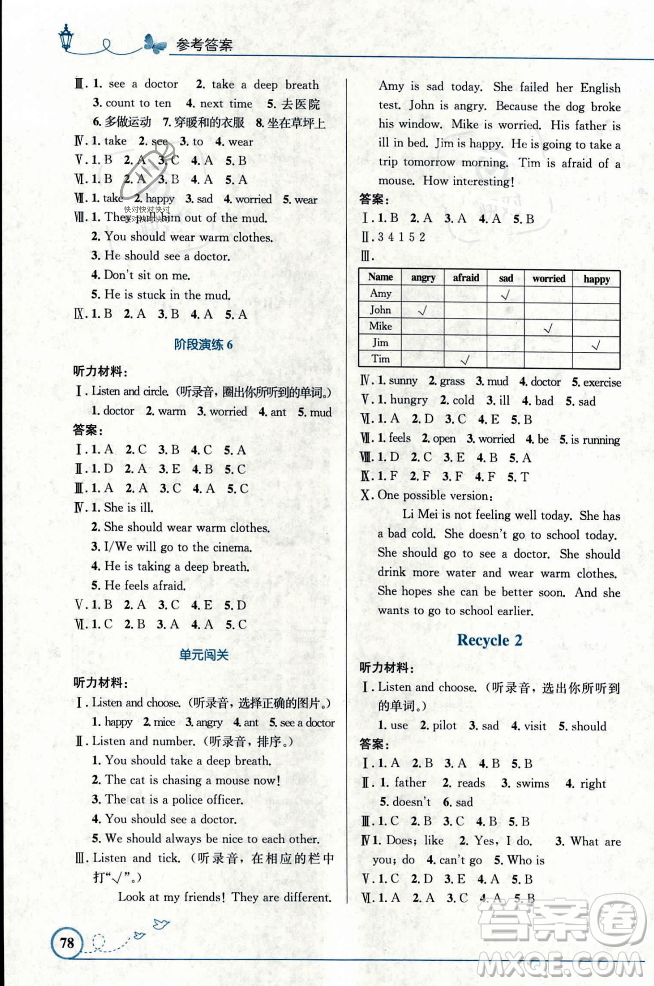 人民教育出版社2023年秋小學(xué)同步測控優(yōu)化設(shè)計(jì)六年級英語上冊人教PEP版答案