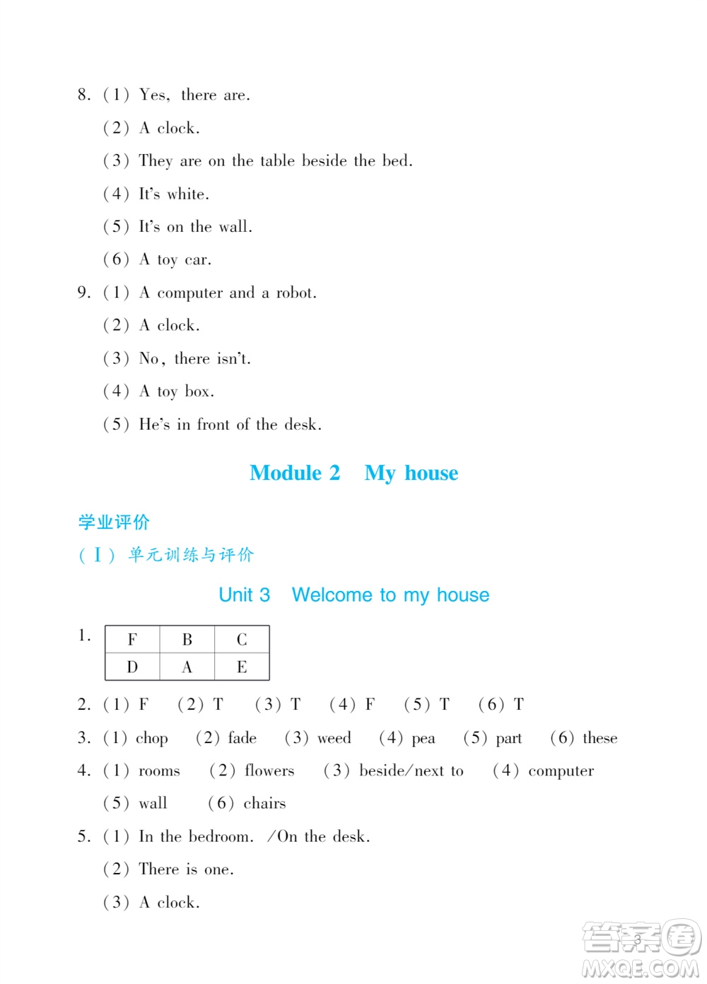 廣州出版社2023年秋陽光學(xué)業(yè)評價四年級英語上冊教科版參考答案