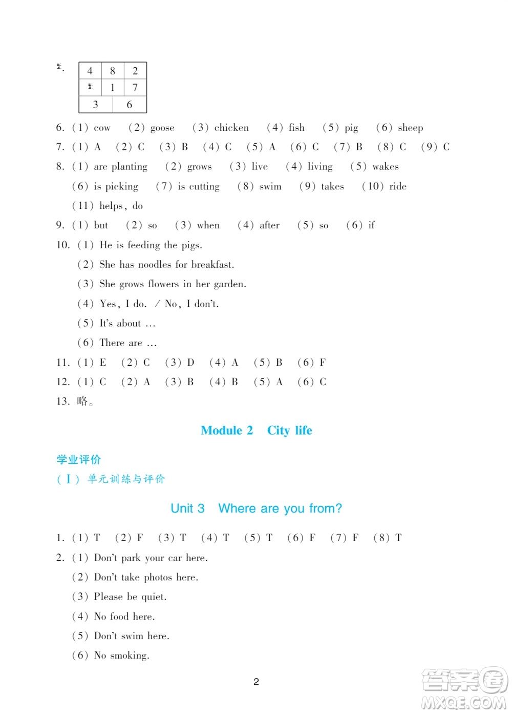 廣州出版社2023年秋陽光學業(yè)評價六年級英語上冊教科版參考答案