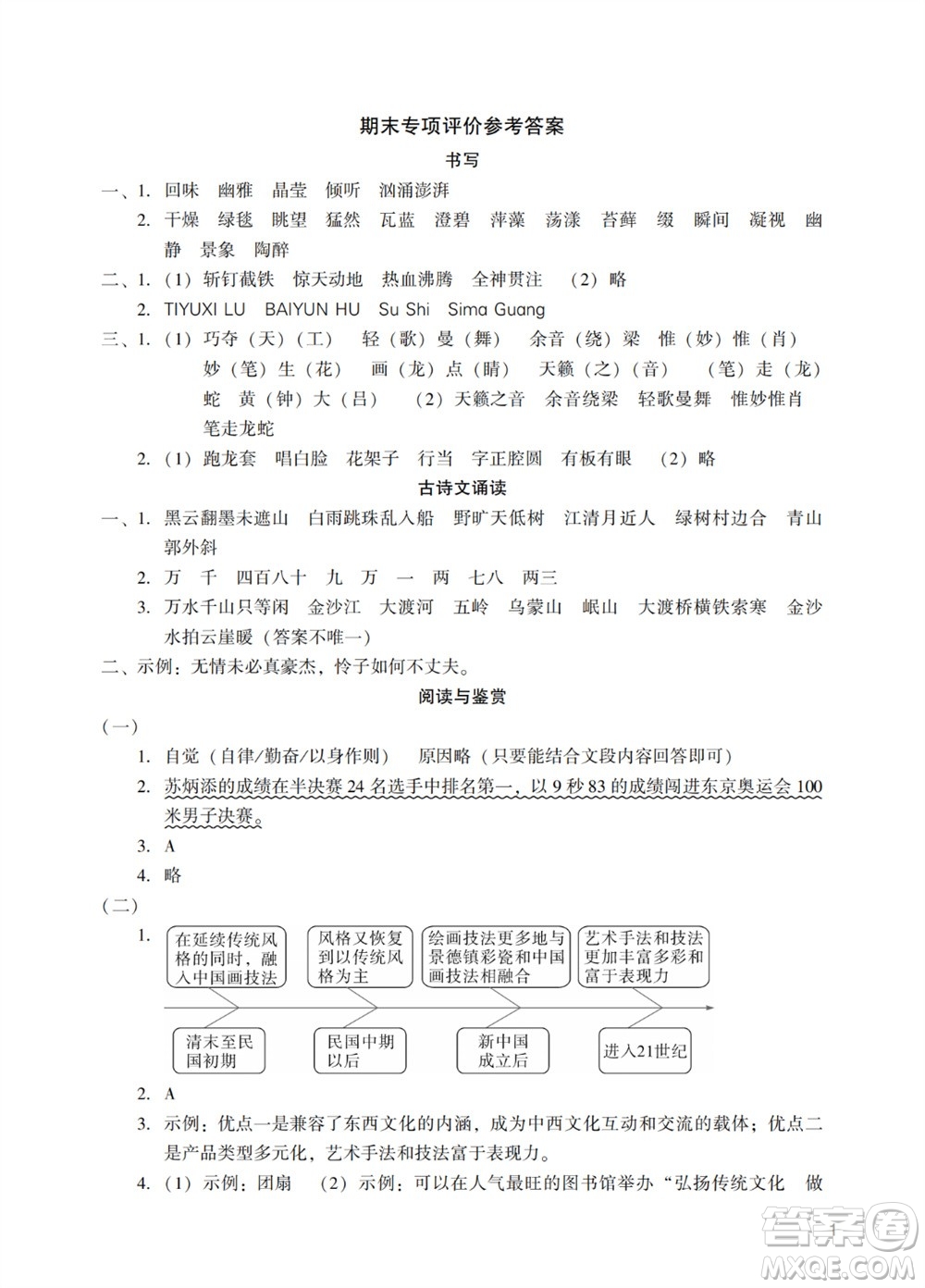 廣州出版社2023年秋陽(yáng)光學(xué)業(yè)評(píng)價(jià)六年級(jí)語(yǔ)文上冊(cè)人教版參考答案