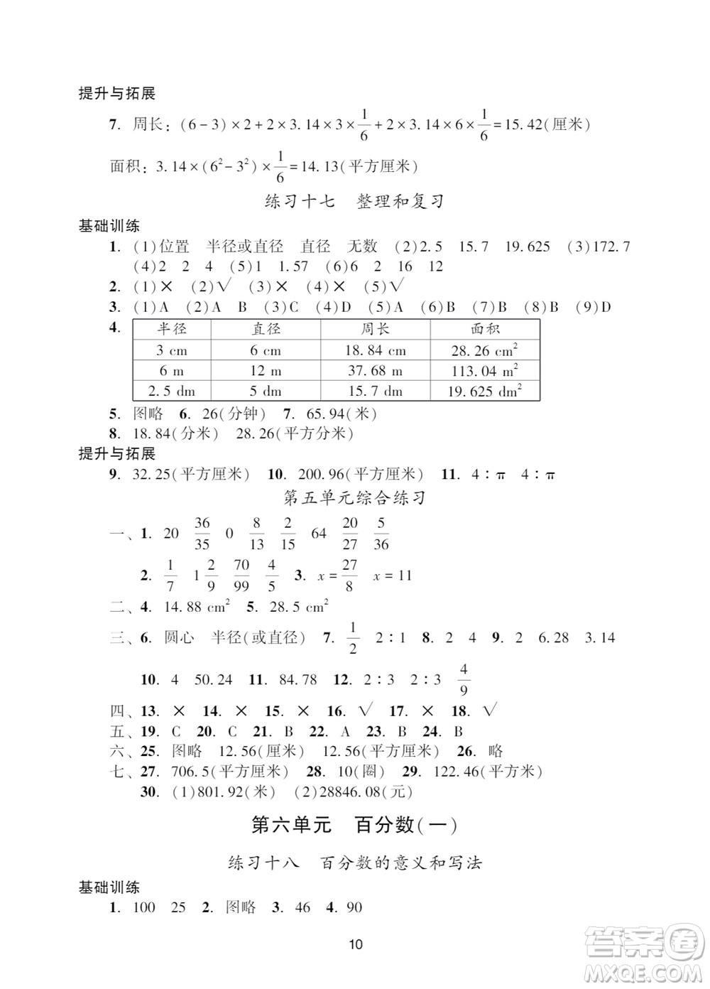 廣州出版社2023年秋陽光學(xué)業(yè)評價六年級數(shù)學(xué)上冊人教版參考答案