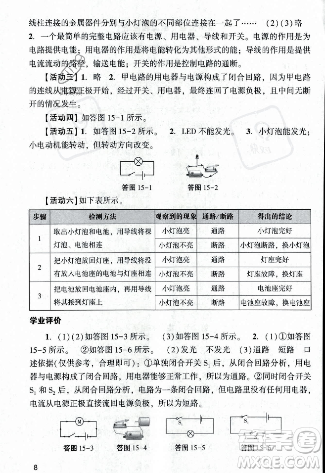 廣州出版社2023年秋陽光學(xué)業(yè)評價九年級物理上冊人教版答案