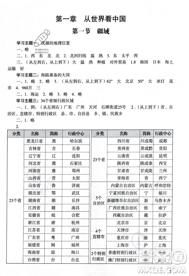 廣州出版社2023年秋陽光學(xué)業(yè)評(píng)價(jià)八年級(jí)地理上冊(cè)人教版答案