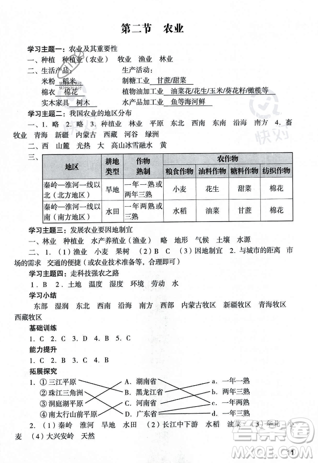 廣州出版社2023年秋陽光學(xué)業(yè)評(píng)價(jià)八年級(jí)地理上冊(cè)人教版答案