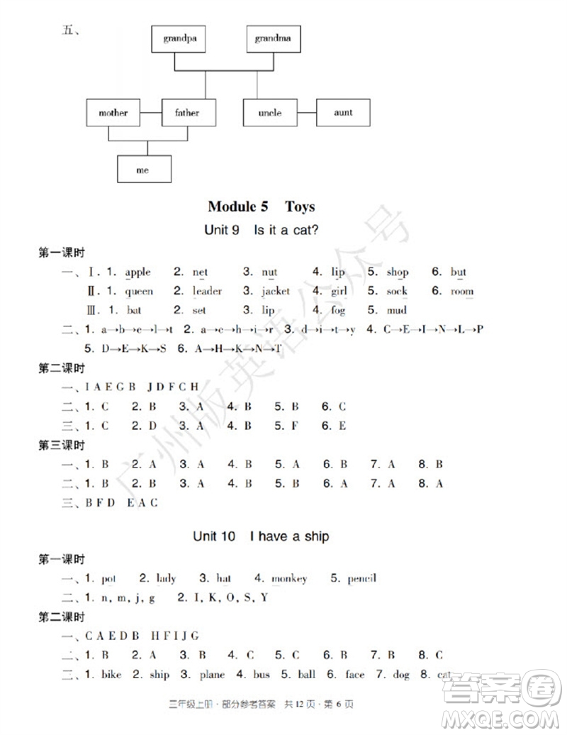 新世紀出版社2023年秋王牌英語小學英語雙基同步導學導練三年級上冊廣州版參考答案