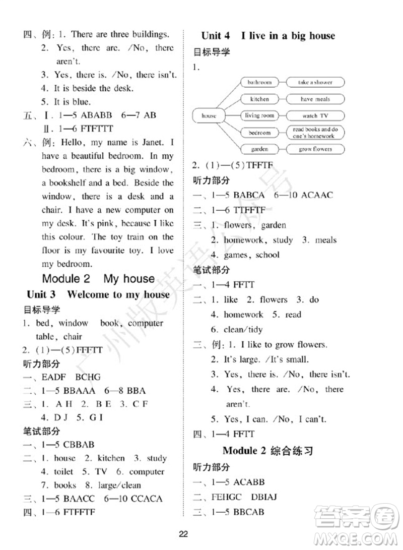 廣州出版社2023年秋小學(xué)英語(yǔ)目標(biāo)實(shí)施手冊(cè)四年級(jí)上冊(cè)廣州教科版參考答案