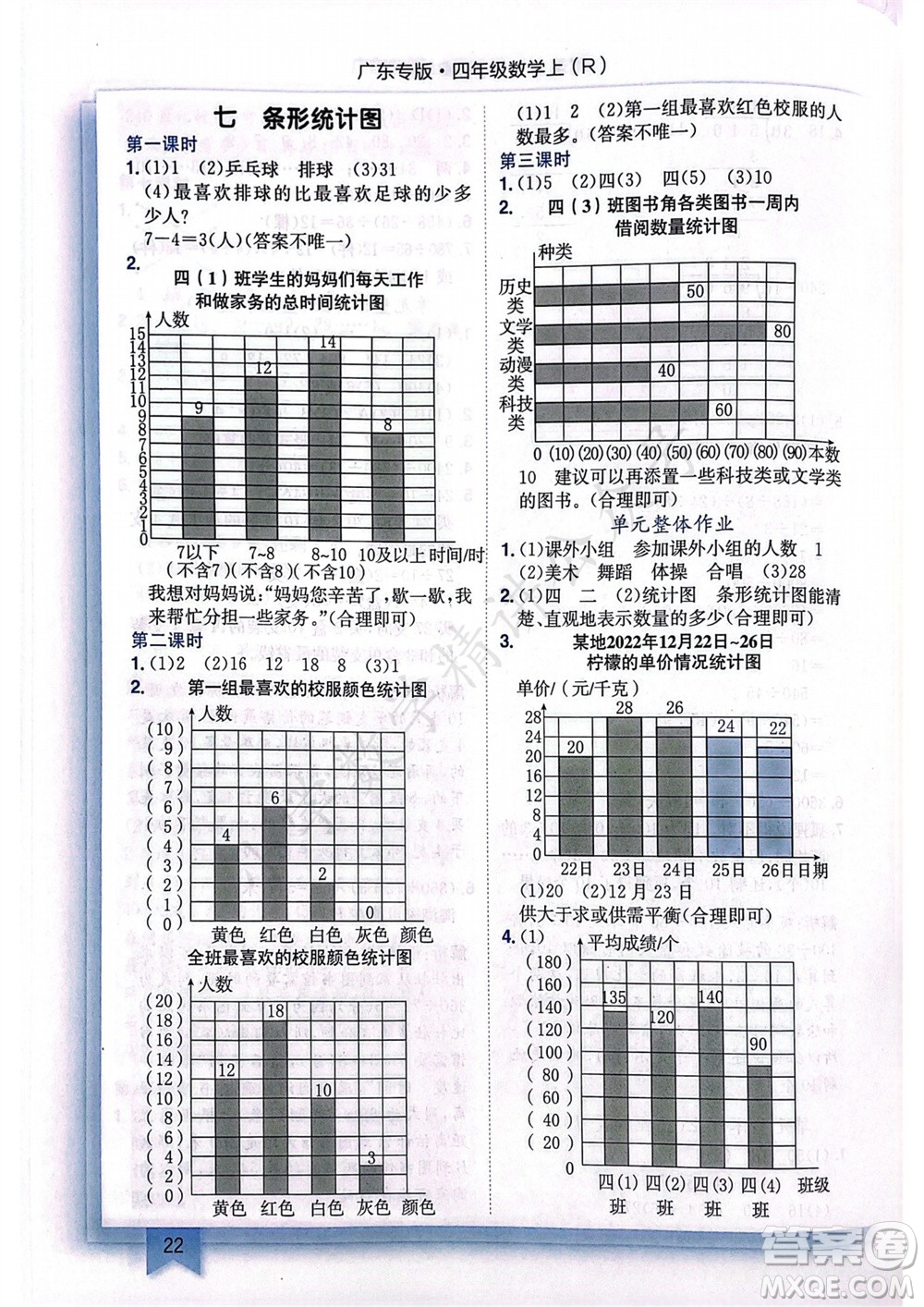 龍門書局2023年秋黃岡小狀元作業(yè)本四年級(jí)數(shù)學(xué)上冊(cè)人教版廣東專版參考答案