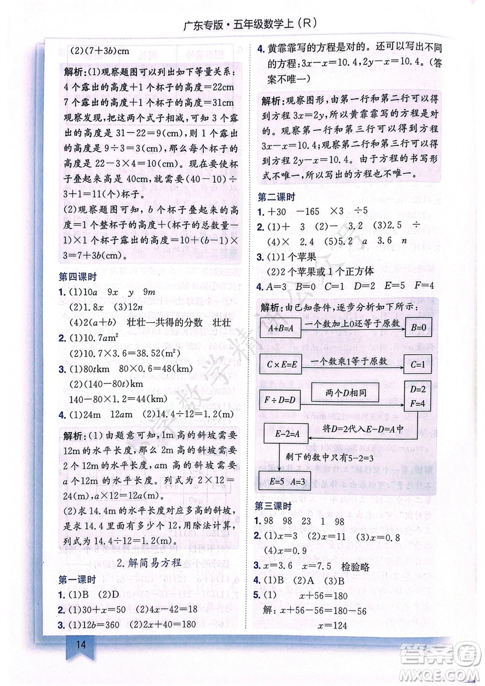 龍門書局2023年秋黃岡小狀元作業(yè)本五年級數(shù)學上冊人教版廣東專版參考答案