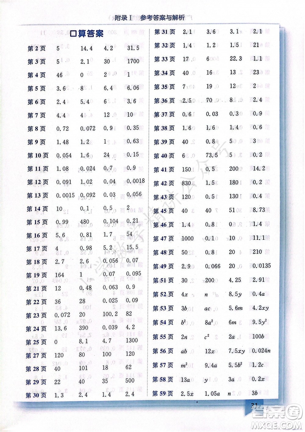 龍門書局2023年秋黃岡小狀元作業(yè)本五年級數(shù)學上冊人教版廣東專版參考答案