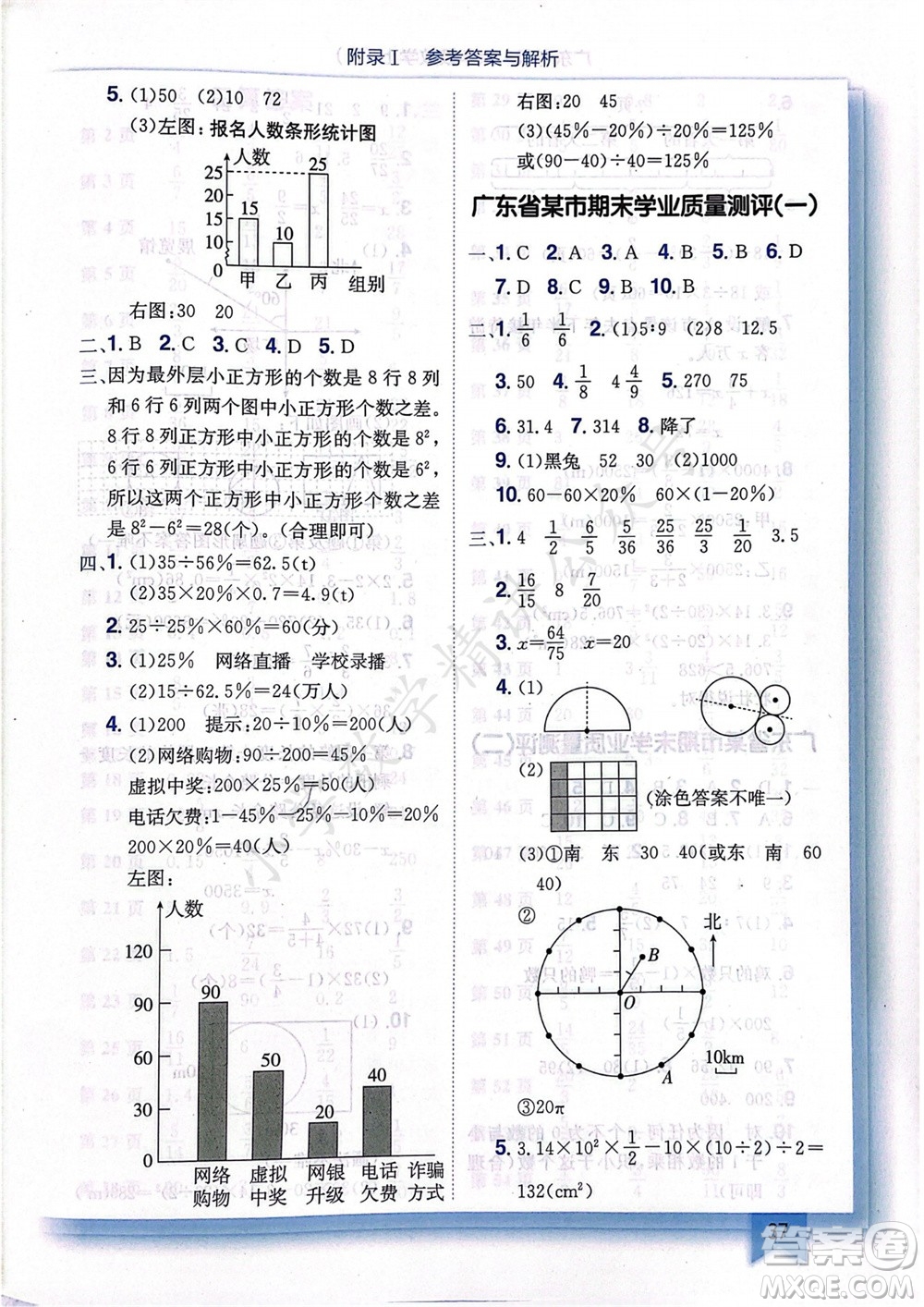 龍門書局2023年秋黃岡小狀元作業(yè)本六年級(jí)數(shù)學(xué)上冊(cè)人教版廣東專版參考答案