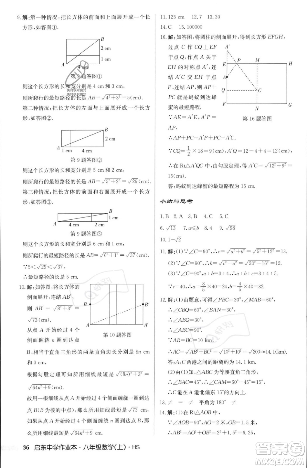 龍門書局2023年秋啟東中學(xué)作業(yè)本八年級數(shù)學(xué)上冊華師大版答案