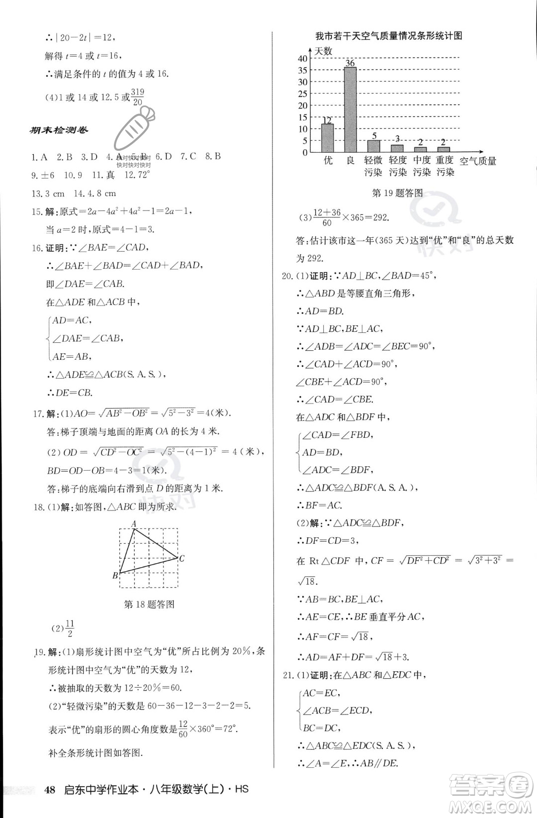 龍門書局2023年秋啟東中學(xué)作業(yè)本八年級數(shù)學(xué)上冊華師大版答案