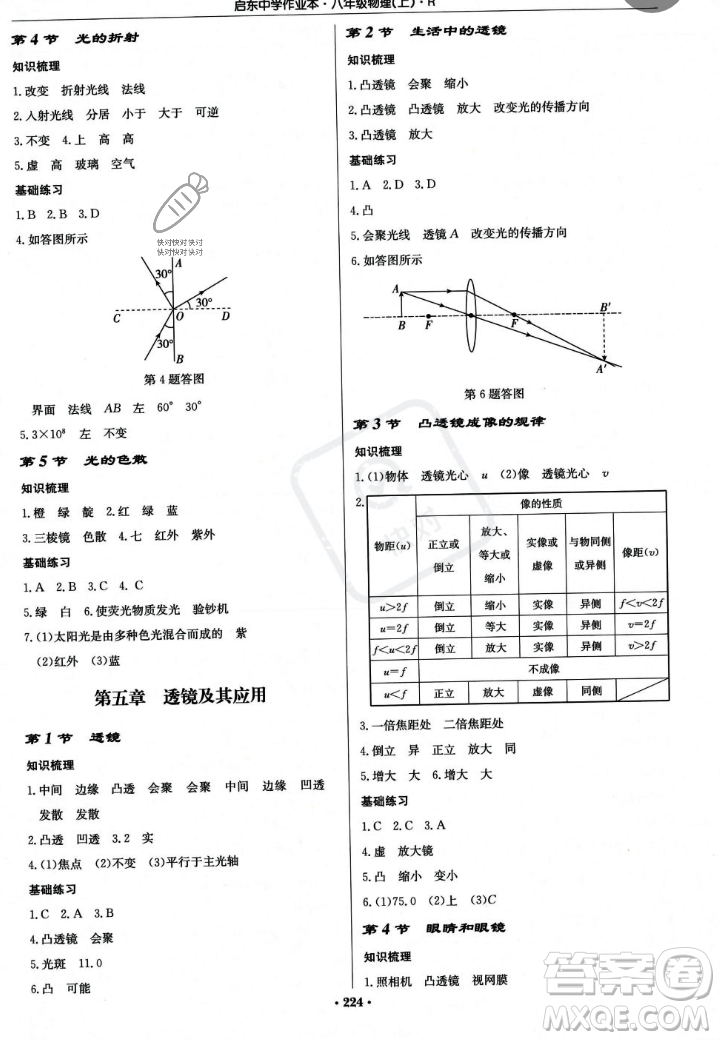 龍門書局2023年秋啟東中學作業(yè)本八年級物理上冊人教版答案