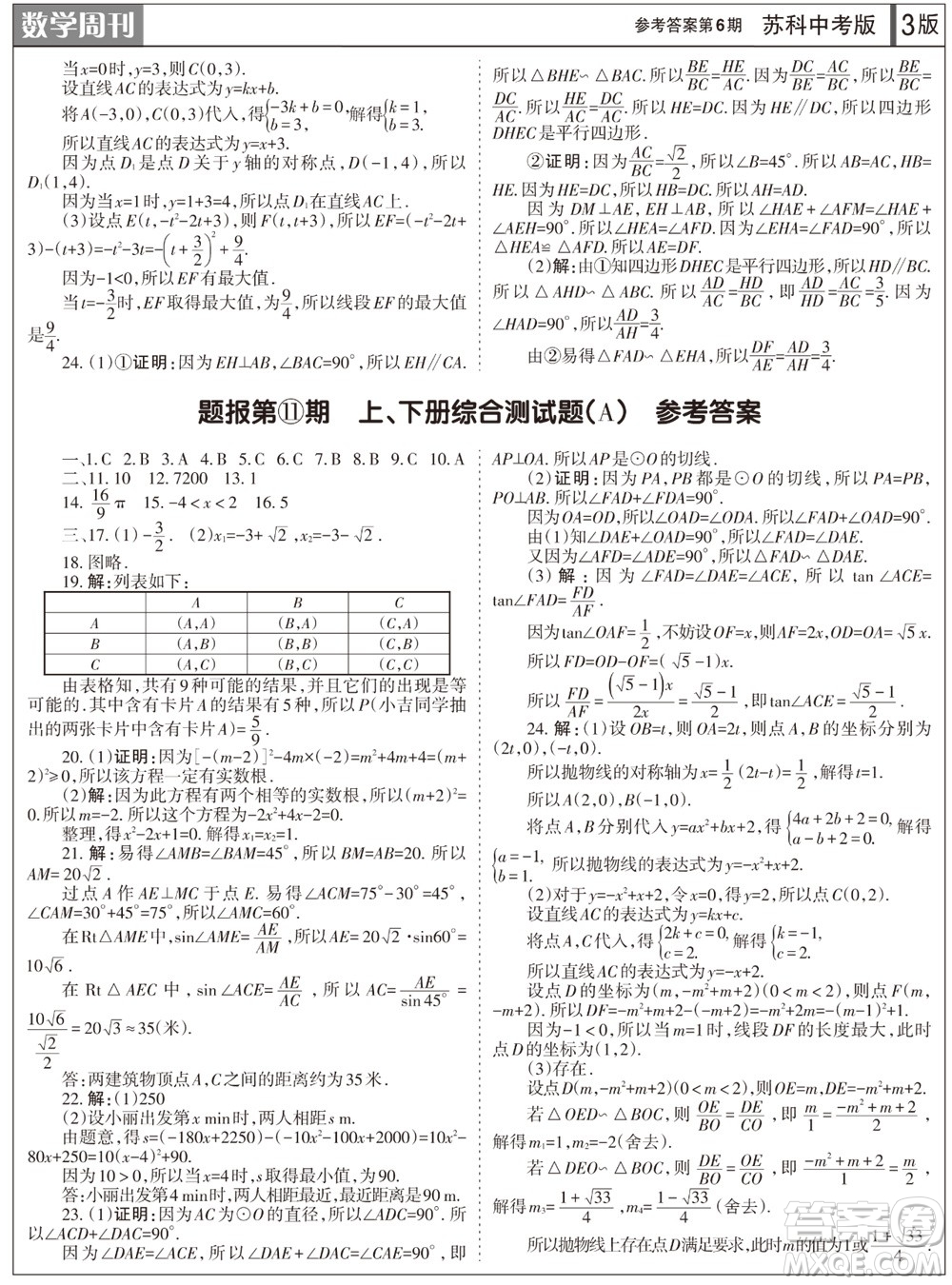 2023年秋學(xué)習(xí)方法報(bào)數(shù)學(xué)周刊九年級(jí)上冊(cè)蘇科版中考專(zhuān)版第6期參考答案