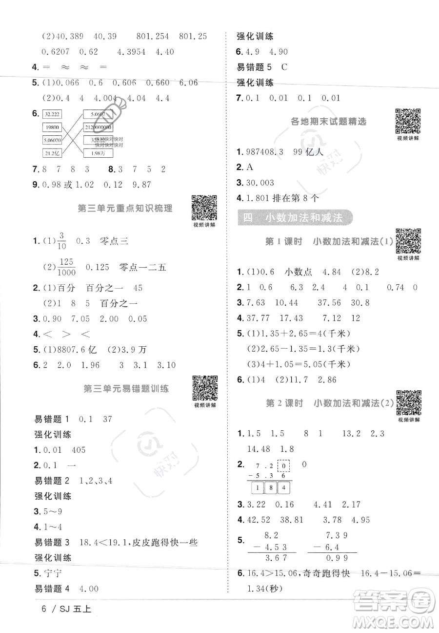 江西教育出版社2023年秋陽光同學(xué)課時優(yōu)化作業(yè)五年級數(shù)學(xué)上冊蘇教版答案