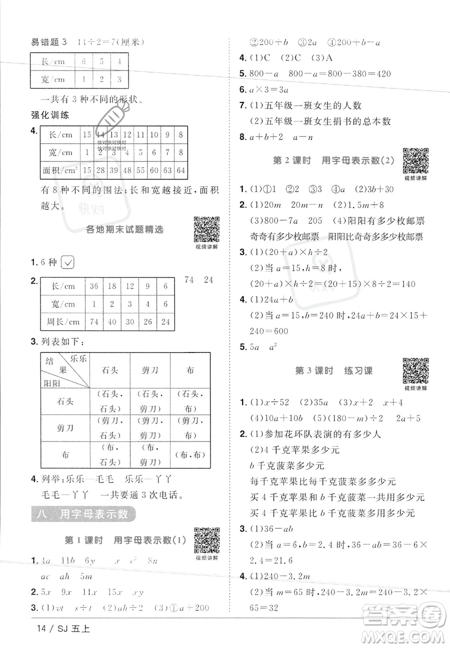 江西教育出版社2023年秋陽光同學(xué)課時優(yōu)化作業(yè)五年級數(shù)學(xué)上冊蘇教版答案