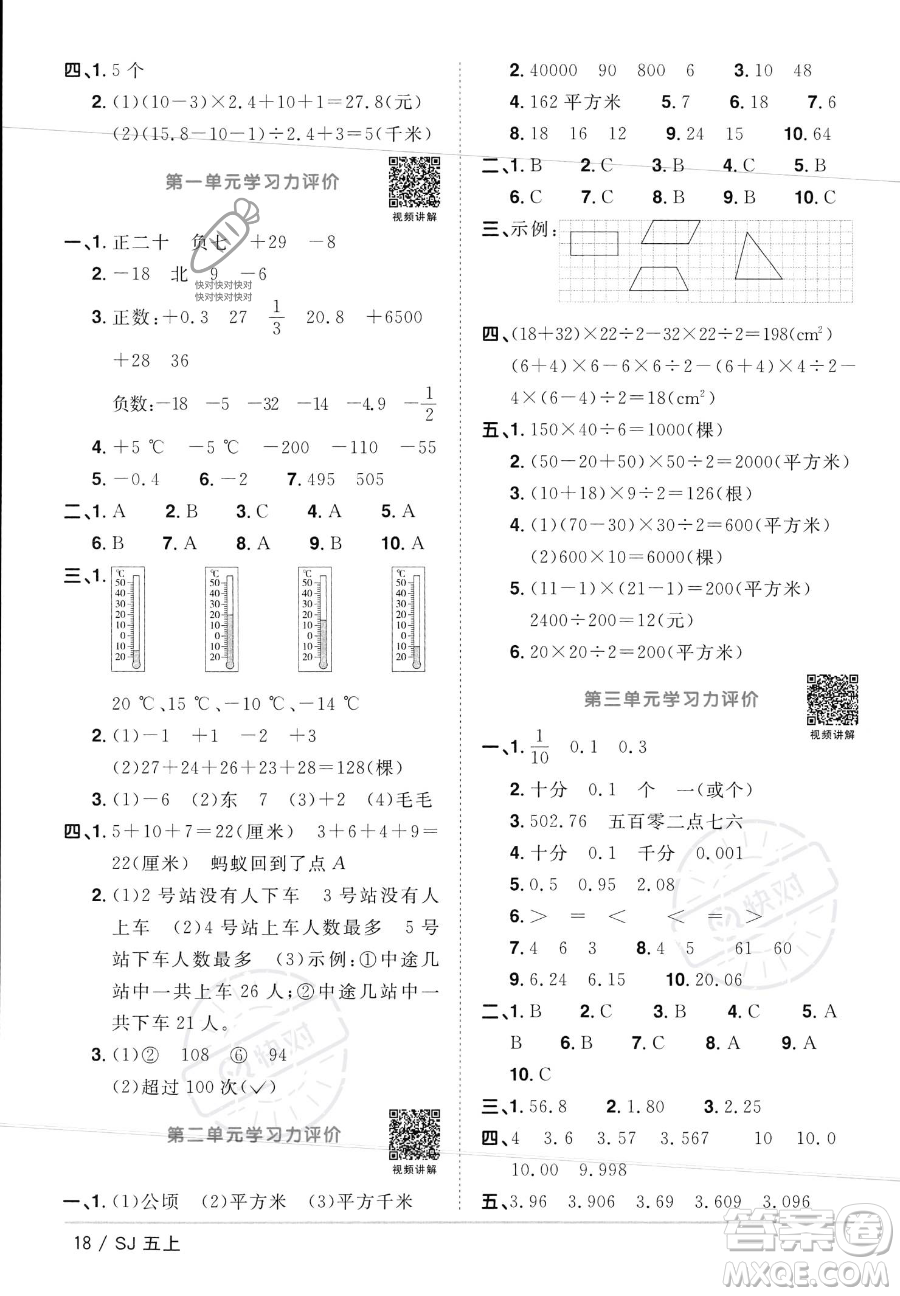 江西教育出版社2023年秋陽光同學(xué)課時優(yōu)化作業(yè)五年級數(shù)學(xué)上冊蘇教版答案