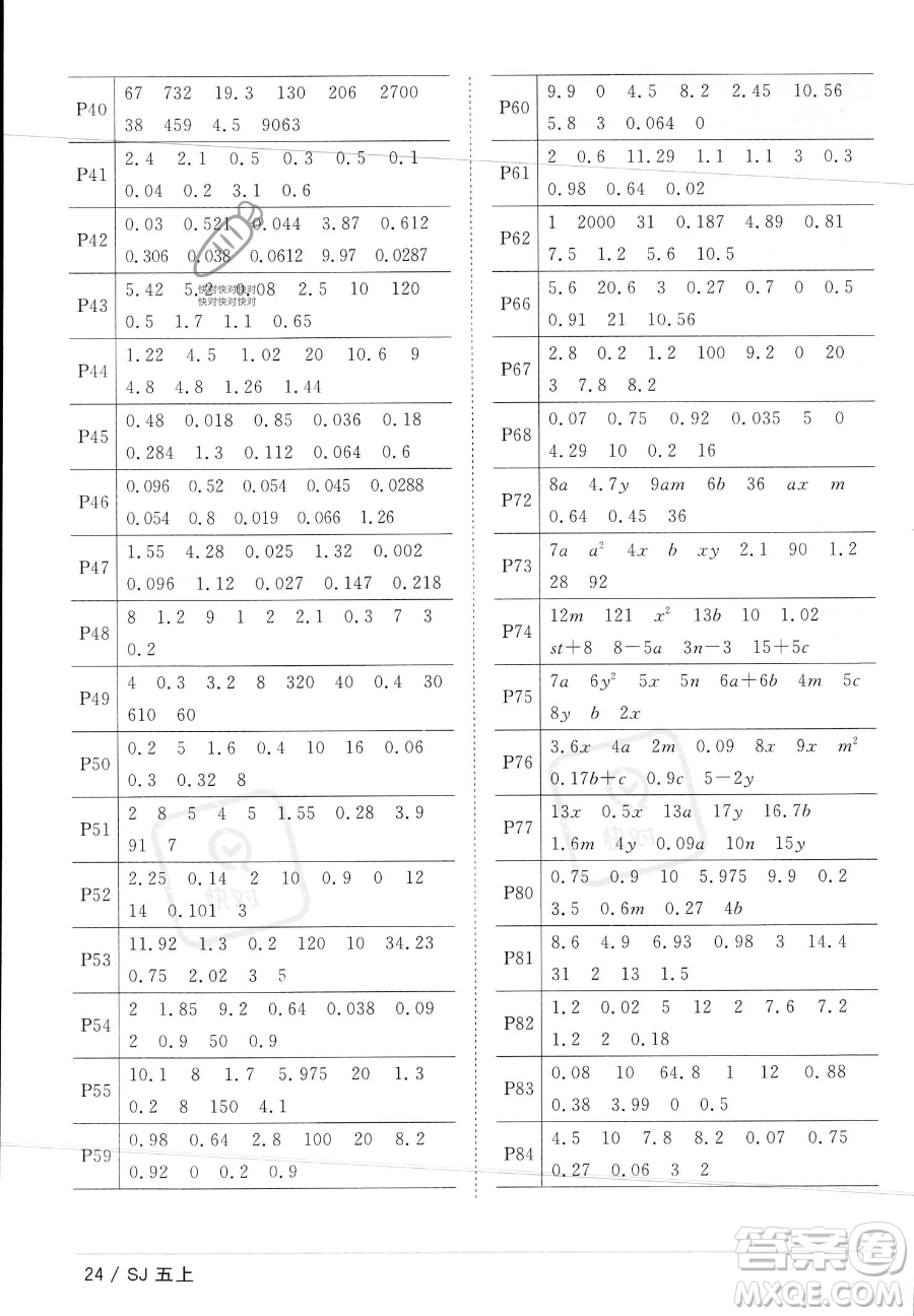 江西教育出版社2023年秋陽光同學(xué)課時優(yōu)化作業(yè)五年級數(shù)學(xué)上冊蘇教版答案