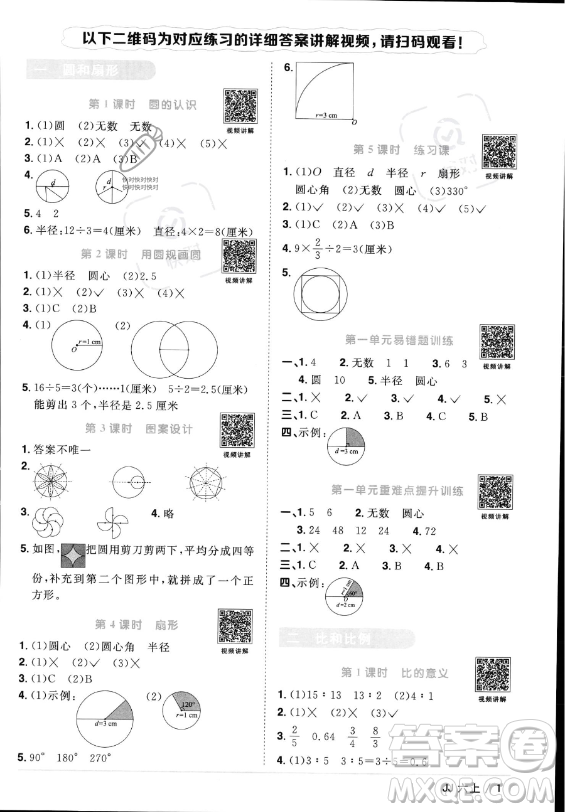 江西教育出版社2023年秋陽光同學課時優(yōu)化作業(yè)六年級數(shù)學上冊冀教版答案