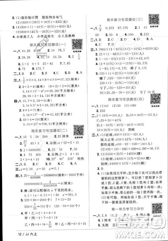 江西教育出版社2023年秋陽光同學課時優(yōu)化作業(yè)六年級數(shù)學上冊冀教版答案