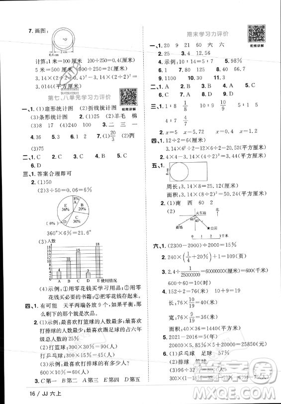 江西教育出版社2023年秋陽光同學課時優(yōu)化作業(yè)六年級數(shù)學上冊冀教版答案