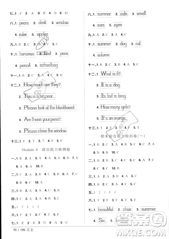 江西教育出版社2023年秋陽光同學課時優(yōu)化作業(yè)三年級英語上冊滬教牛津版版答案