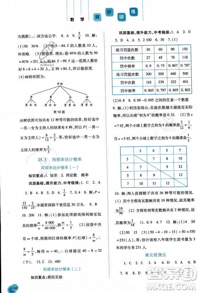 河北人民出版社2023年秋同步訓練九年級數(shù)學上冊人教版答案