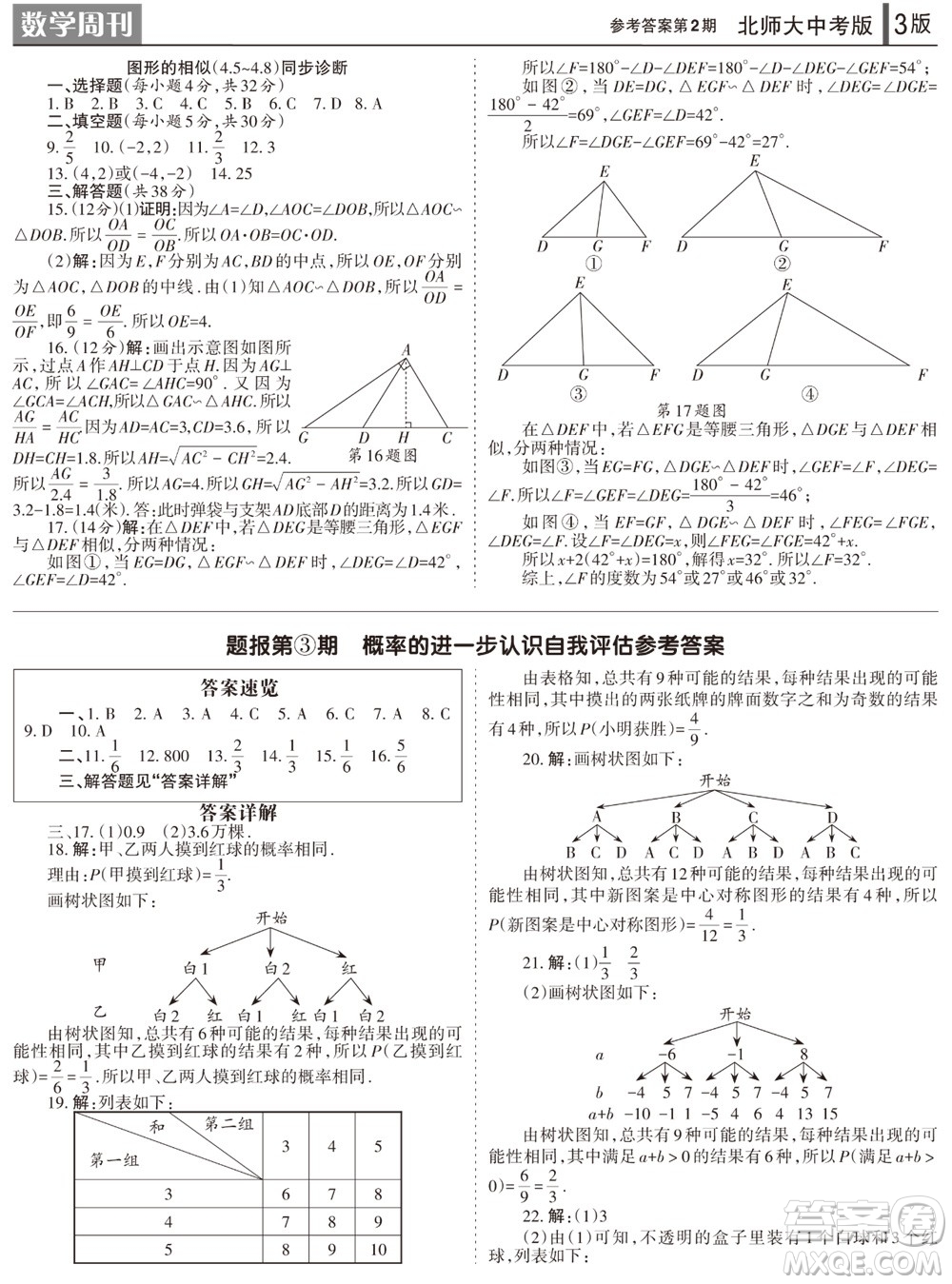 2023年秋學習方法報數(shù)學周刊九年級上冊北師大版中考專版第2期參考答案