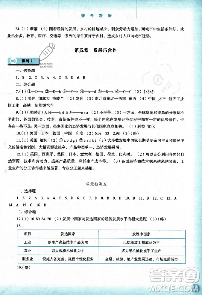 河北人民出版社2023年秋同步訓練七年級地理上冊人教版答案