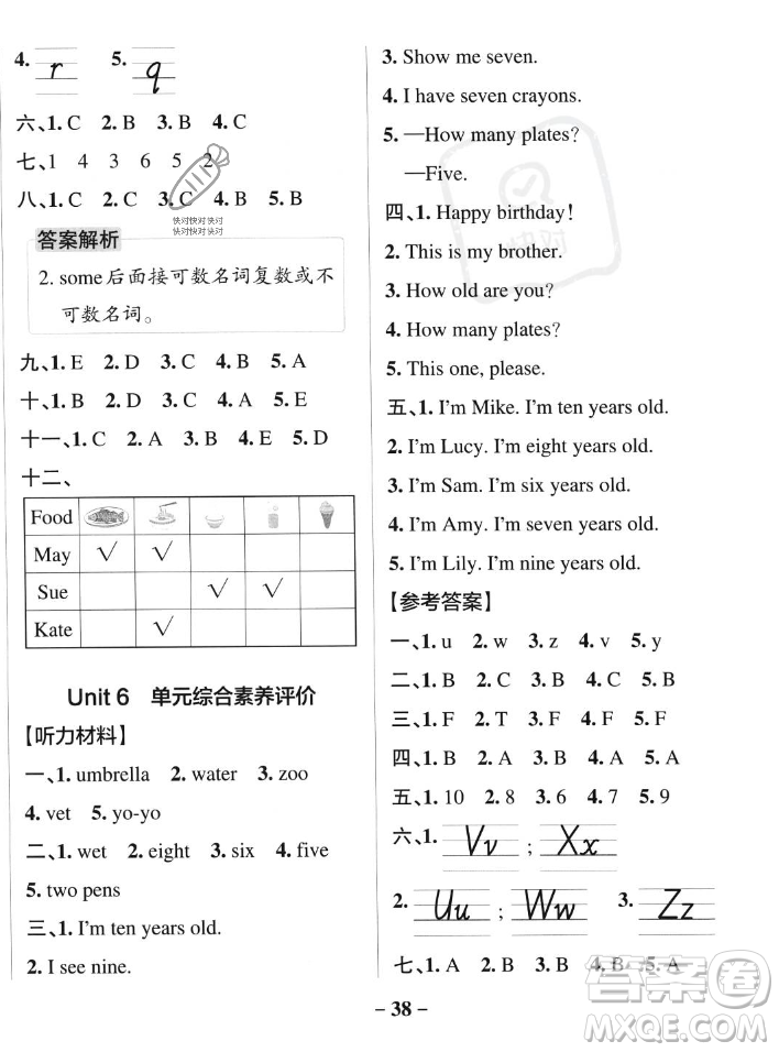 遼寧教育出版社2023年秋PASS小學學霸作業(yè)本三年級英語上冊人教版答案