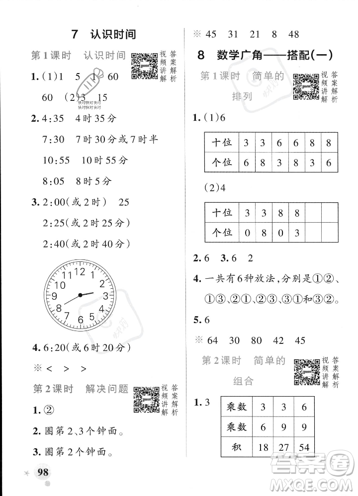 遼寧教育出版社2023年秋PASS小學學霸作業(yè)本二年級數(shù)學上冊人教版答案